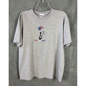 Embroidered Cat T-Shirt Womens Large Gray Patriotic 4th of July USA